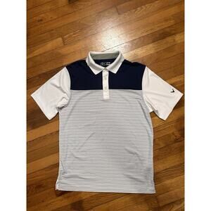 Callaway Men’s Sz M Performance Golf Polo Navy Blue & White color block striped